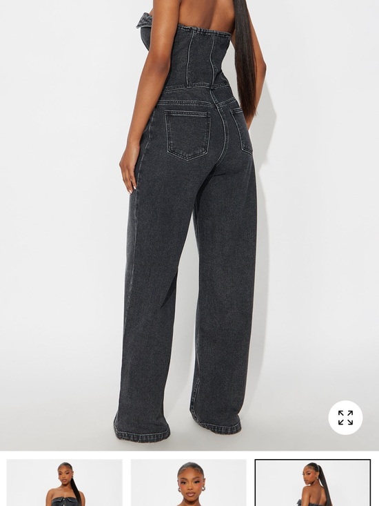 Denim - High-Rise Strapless Wide-Leg Jeans Jumpsuit - Black